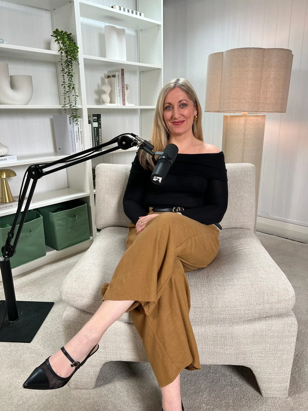 Kristy Hunter recording a marketing podcast